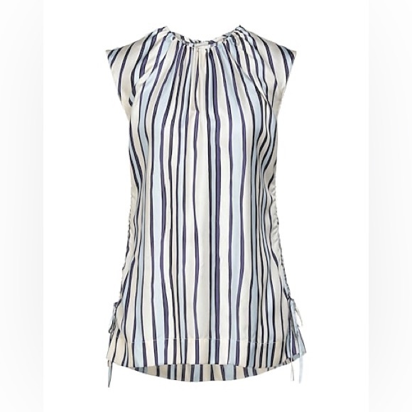Marni Ivory Mixed Blues Stripe Silk Top Size 40 - Picture 1 of 11